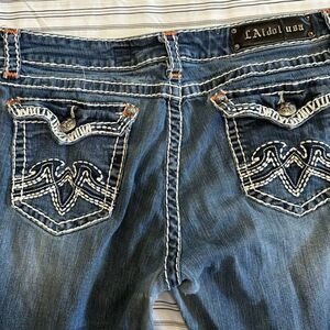 LA Idol Bermuda Jeans Size 15 Weathered with Large Hole in Crotch